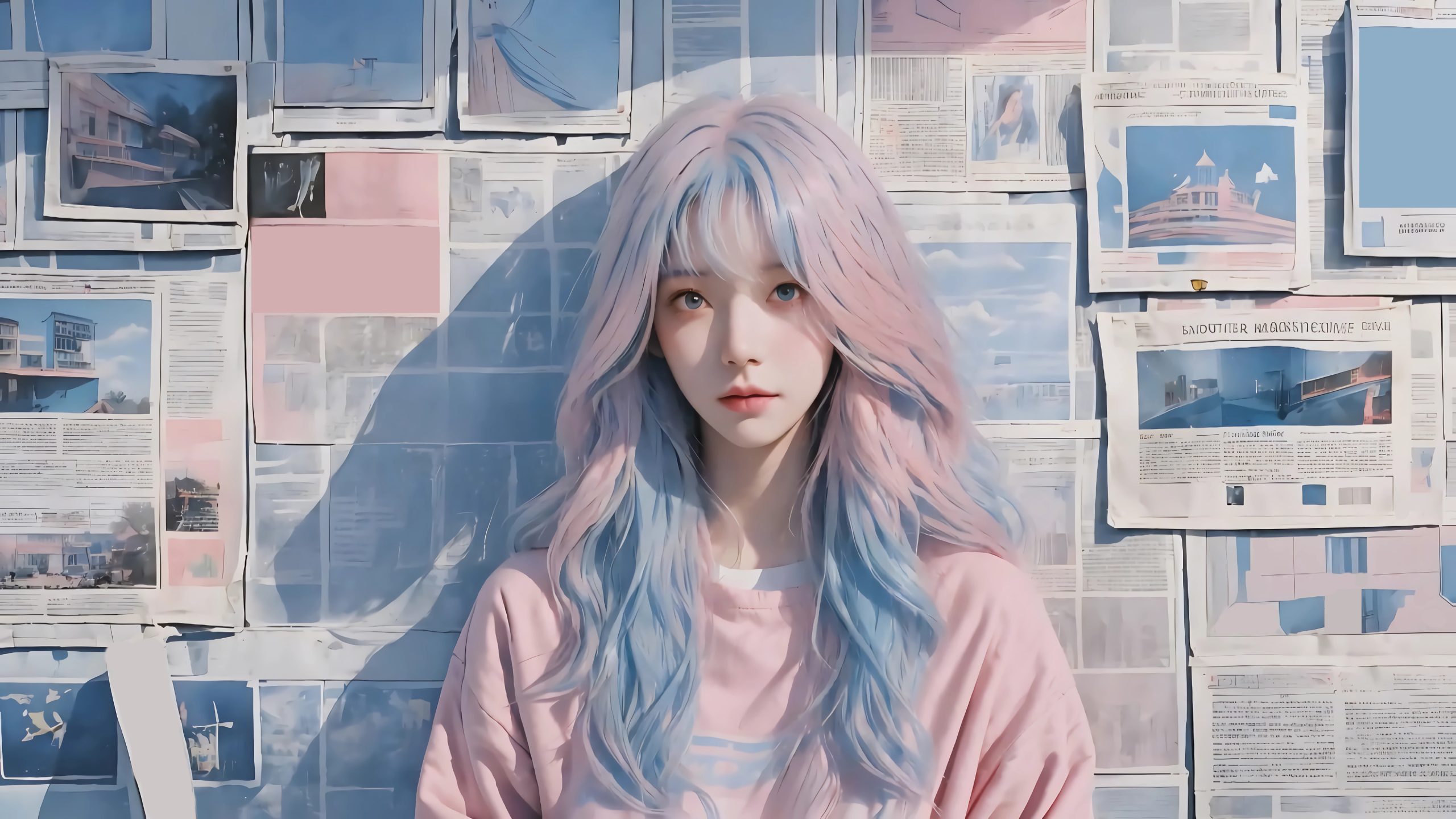 超火AI生成的[银发/紫发]报纸墙壁纸女孩